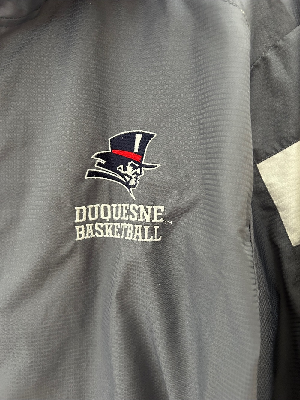 adidas Gray and White Duquesne Basketball Hooded Windbreaker image 2